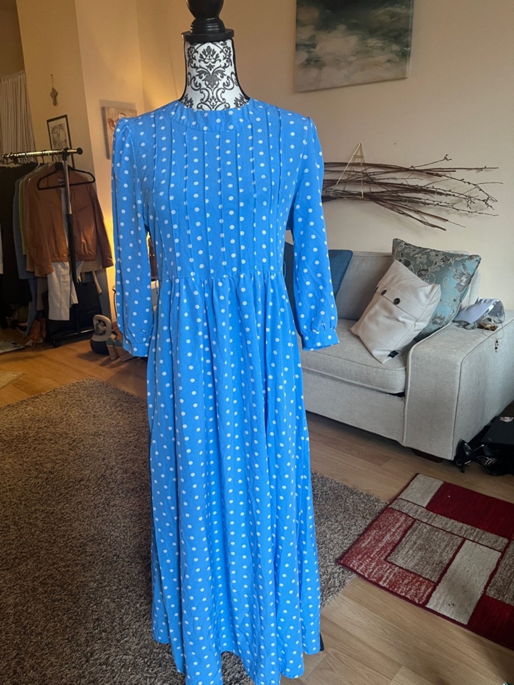 SHEIN Blue Polka Dot Long Sleeve Maxi Dress